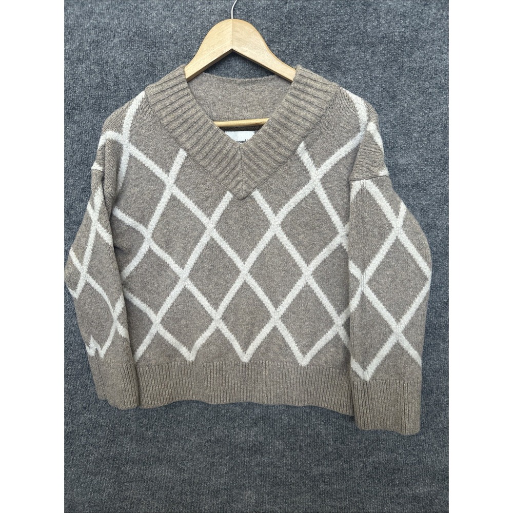 Abercrombie & Fitch Women's Beige & White Sweater Criss Cross Sz S  V-neck Cozy